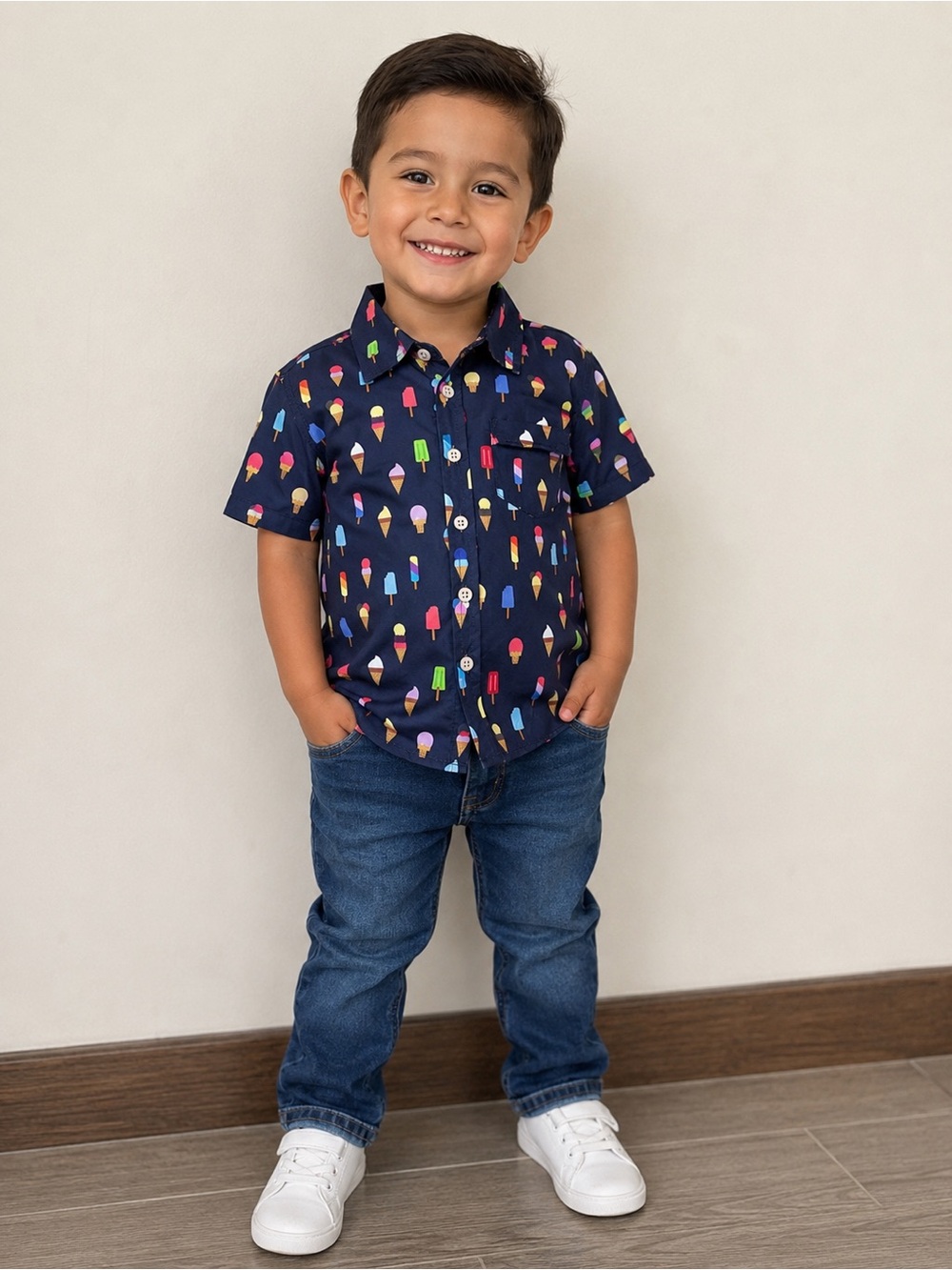 Boys' Navy Ice Cream & Popsicle Button-Down Shirt